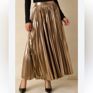 Bardot gold metallic pleated midi skirt -8/M